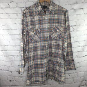 Retro Vintage big collar plaid button down shirt